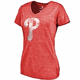 Women's Philadelphia Phillies Fanatics Branded Primary Distressed Team Tri Blend V Neck T-Shirt Heathered Red FengYun,baseball caps,new era cap wholesale,wholesale hats